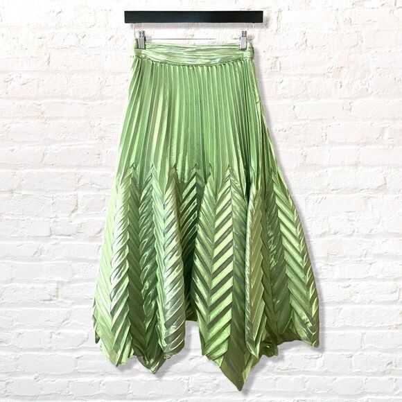 Jonathan Simkhai pleated silk blend midi skirt metallic green $631 NWT - Picture 7 of 13